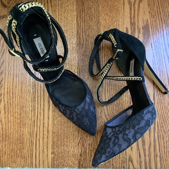Guess Pointy Toe Suede Lace Chain Stiletto Pumps 9 - Picture 7 of 16
